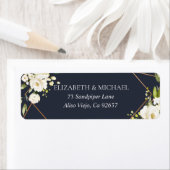 銅幾何学的ブルーホワイトフローラ差出人住所 ラベル (インサイチュ)