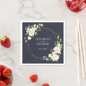 銅幾何学的ブルーホワイトフローラ結婚ズナプキン スタンダードカクテルナプキン (インサイチュ)