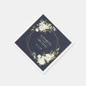 銅幾何学的ブルーホワイトフローラ結婚ズナプキン スタンダードカクテルナプキン (角)