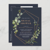 銅幾何学的ユーカリプトゥスブルーブライダルシャワー 案内ポストカード (正面/裏面)