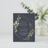銅幾何学的ユーカリプトゥスブルーブライダルシャワー 案内ポストカード (スタンド正面)