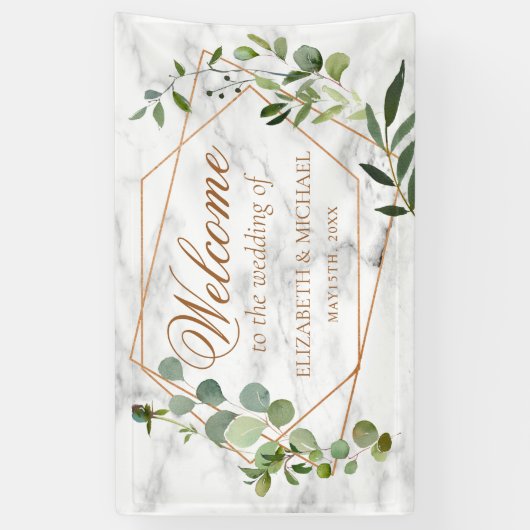 銅幾何学的ユーカリ大理石エレガントな結婚式 横断幕 (縦)