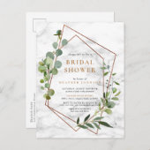 銅幾何学的ユーカリ大理石ブライダルシャワー 案内ポストカード (正面/裏面)