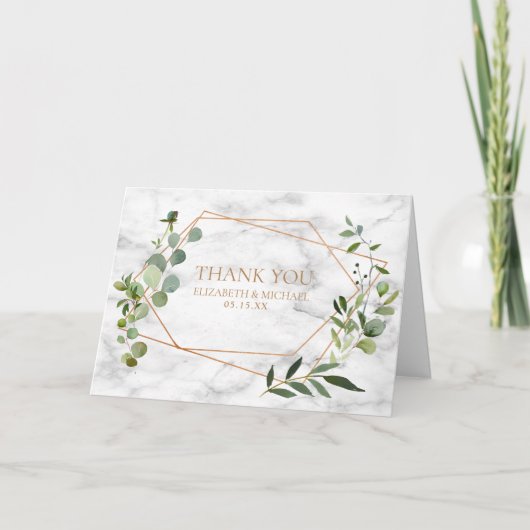 銅幾何学的ユーカリ大理石写真結婚ズ カード (正面)