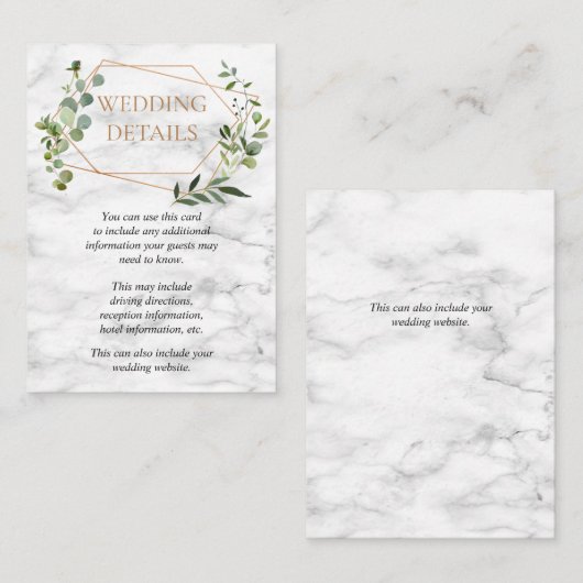 銅幾何学的ユーカリ大理石結婚の詳細 エンクロージャーカード (正面/裏面)