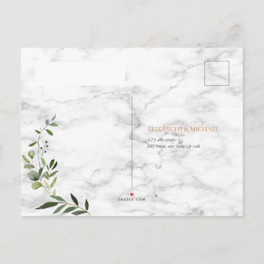 銅幾何学的ユーカリ大理石NoメニューRSVP インビテーションポストカード (裏面)