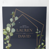 銅幾何学的ユーカリ青エレガントな結婚式 三つ折り招待状 (内部最初)