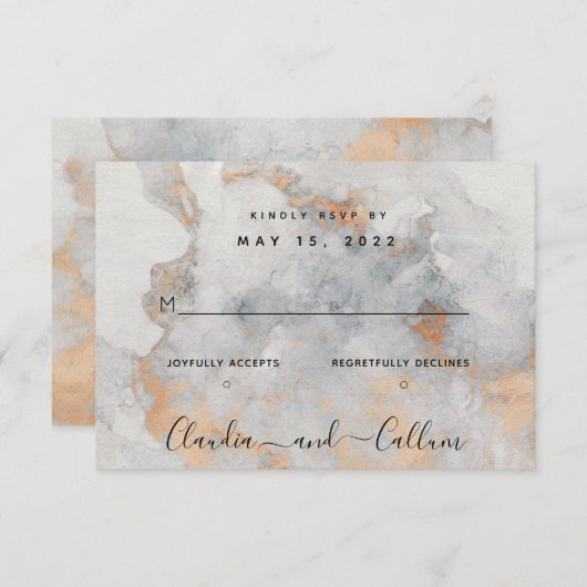 銅採石場結婚のNo Meal Choice RSVPカード (正面/裏面)