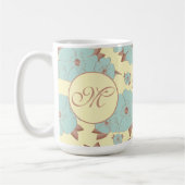 銅淡い色のティール(緑がかった色)フローラオンパステルイエロー コーヒーマグカップ (左)