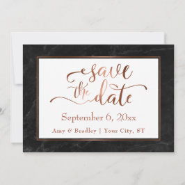 銅筆記体と黒大理石の結婚式Save the Date セーブザデート
