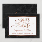 銅筆記体と黒大理石の結婚式Save the Date セーブザデート (正面/裏面)