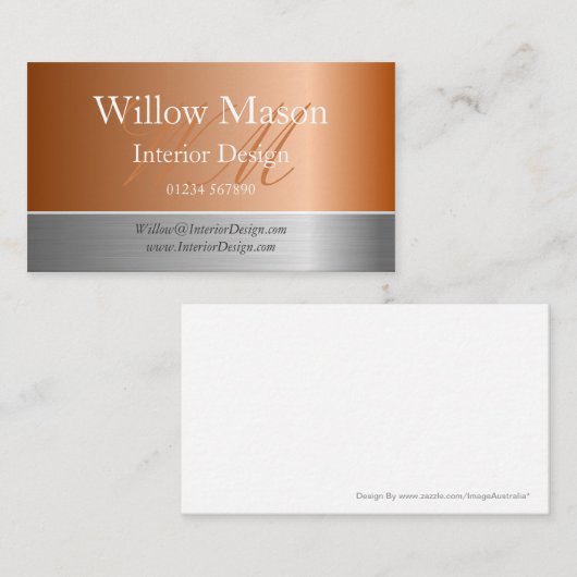 銅箔およびブラシ仕上げスチール製モノグラム名刺 名刺 (正面/裏面)