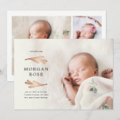 銅箔ゴールドの葉のデザイン 出生発表カード 招待状 (正面/裏面)