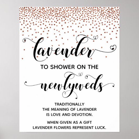 銅紙吹雪ハートシャワーとラベンダーサイン ポスター (正面)