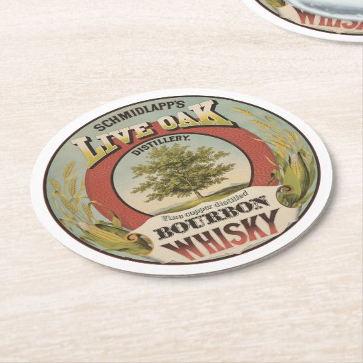 銅素晴らし蒸留バーボンウィスキー。 ラウンドペーパーコースター (アングル)