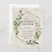 銅素朴幾何ユーカリウェディングシャワー 案内ポストカード (正面/裏面)