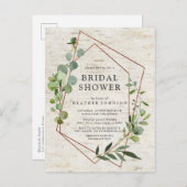 銅素朴幾何ユーカリブライダルシャワー 案内ポストカード (正面/裏面)