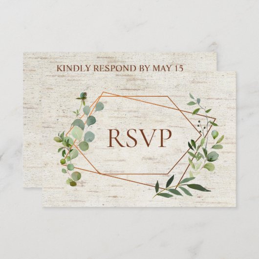 銅素朴幾何ユーカリ樺の木ミールRSVP 招待状 (正面/裏面)