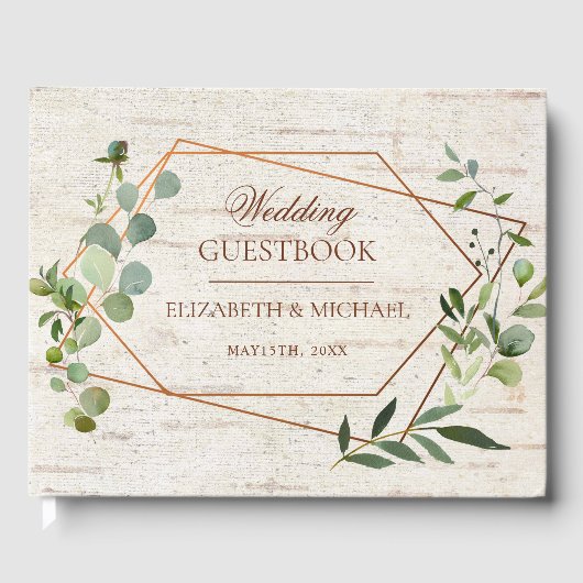 銅素朴幾何ユーカリ樺の木結婚ズ ゲストブック (正面)