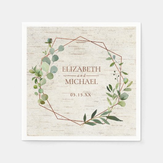 銅素朴幾何ユーカリ樺の木結婚ズ スタンダードカクテルナプキン (正面)