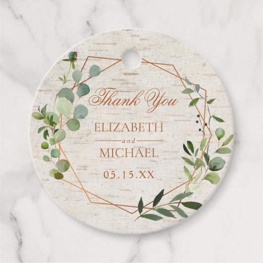 銅素朴幾何ユーカリ樺の木結婚ズ フェイバータグ (正面)