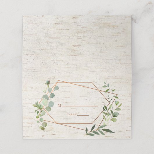 銅素朴幾何ユーカリ樺の木結婚ズ プレイスカード (外部開封)