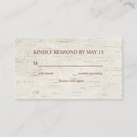 銅素朴幾何ユーカリ樺の木RSVP エンクロージャーカード (裏面)