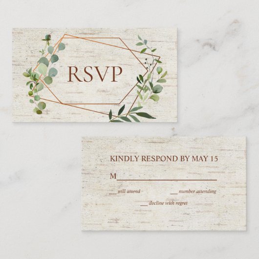 銅素朴幾何ユーカリ樺の木RSVP エンクロージャーカード (正面/裏面)