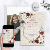 銅素朴幾何学的ブルゴーニュ結婚ー写真 招待状