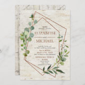 銅素朴幾何緑色エレガントな結婚式 招待状 (正面/裏面)