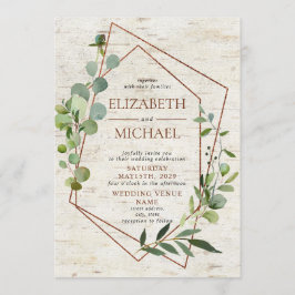 銅素朴幾何緑色エレガントな結婚式 招待状