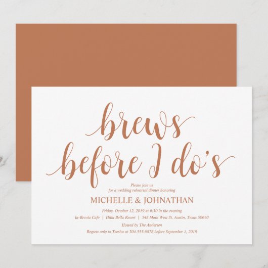 銅素朴製リ結婚ハーサルディナーモダン 招待状 (正面/裏面)