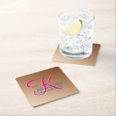 銅結婚モノグラム スクエアペーパーコースター (インサイチュ)