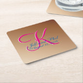 銅結婚モノグラム スクエアペーパーコースター (アングル)