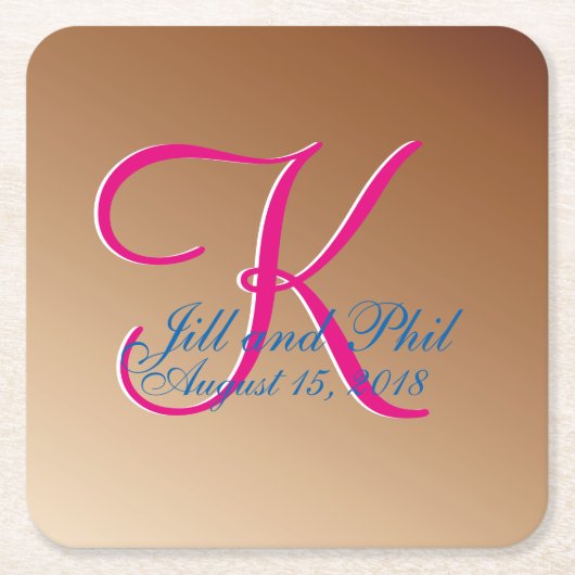 銅結婚モノグラム スクエアペーパーコースター (正面)