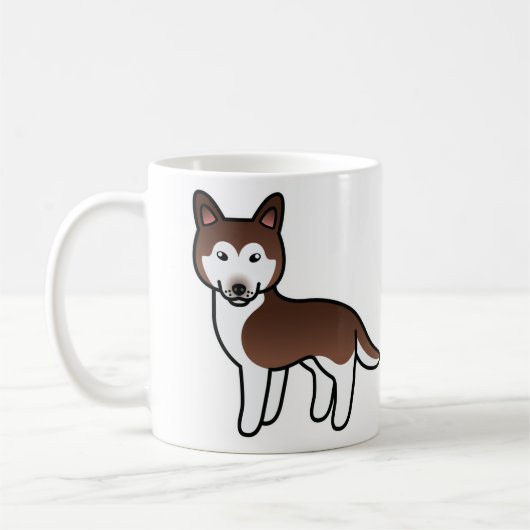 銅色のシベリアンハスキー漫画犬 コーヒーマグカップ (左)