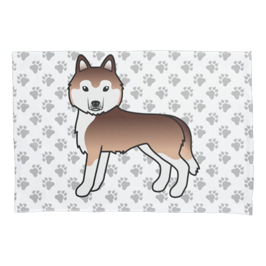 銅色のシベリアンハスキー かわいい犬と肉球の枕カバー 枕カバー (正面)