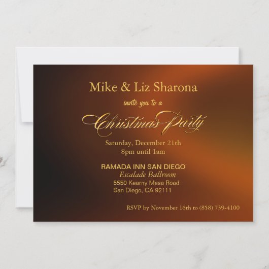 銅色の黒い金ゴールド飾エレガントりのクリスマス 招待状 (裏面)