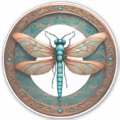 銅色トンボのターコイズ背景 シール (正面)