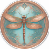 銅色トンボのターコイズ背景 シール (正面)