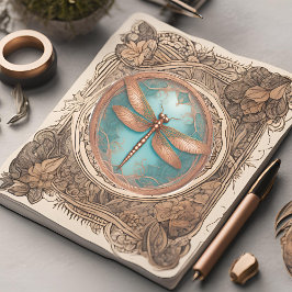 銅色トンボのターコイズ背景 シール