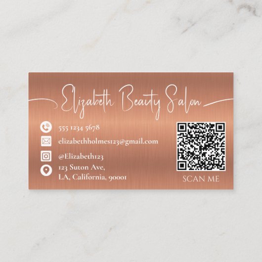 銅茶色エレガントモノグラムメイクアップアーティストQR 名刺 (裏面)