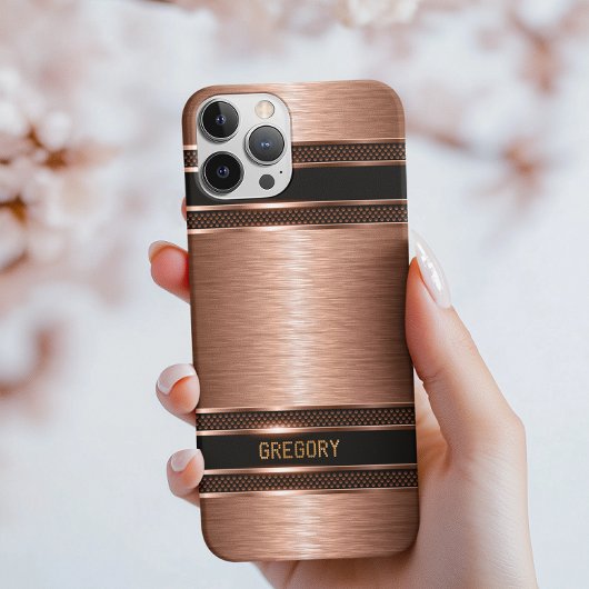 銅茶色トーン金属テクスチャモノグラム Case-Mate iPhoneケース