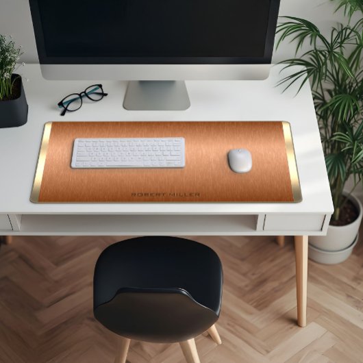 銅茶色ミニマルと金ゴールドモノグラム デスクマット