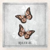 銅蝶フローラパーソナライズされたガラスコースター ガラスコースター (正面)