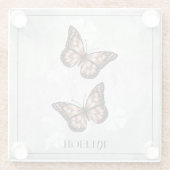 銅蝶フローラパーソナライズされたガラスコースター ガラスコースター (裏面)