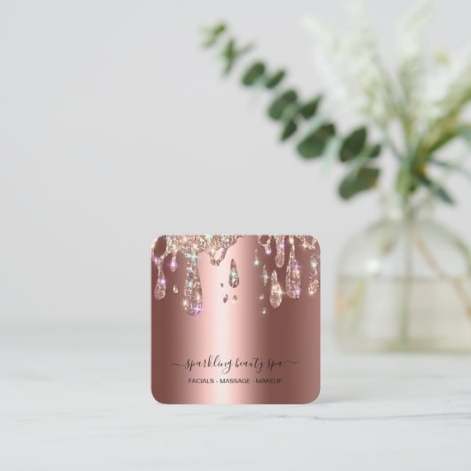 *~*銅製メタリックドリップグリッターAP7 スクエア名刺 (スタンド正面)