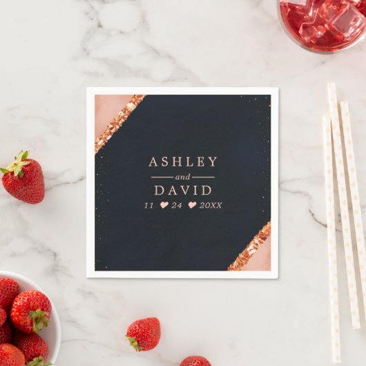 銅赤面ピンクネイビー幾何結婚図形 スタンダードカクテルナプキン (インサイチュ)