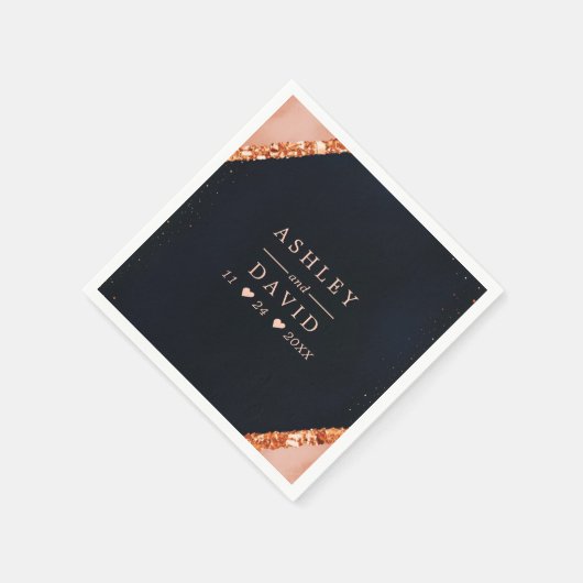 銅赤面ピンクネイビー幾何結婚図形 スタンダードカクテルナプキン (角)