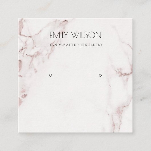 銅赤面ピンク大理石スタッドイヤリング表示ロゴ スクエア名刺 (正面)